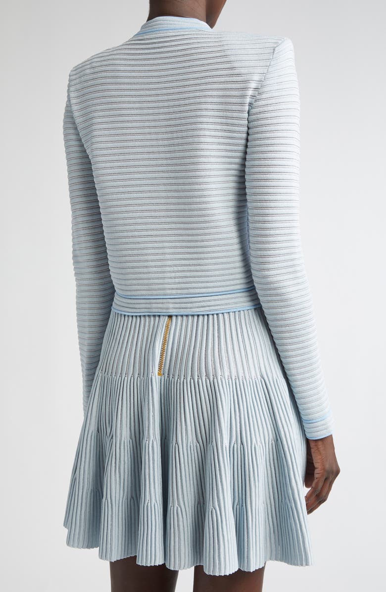 Balmain Long Sleeve Horizontal Rib Cardigan, Alternate, color, Blue/ White