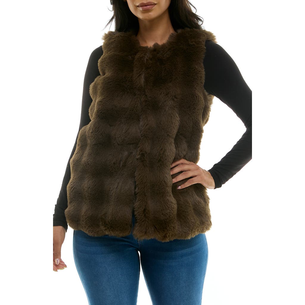Nina Leonard Novelty Faux Fur Vest In Mocha
