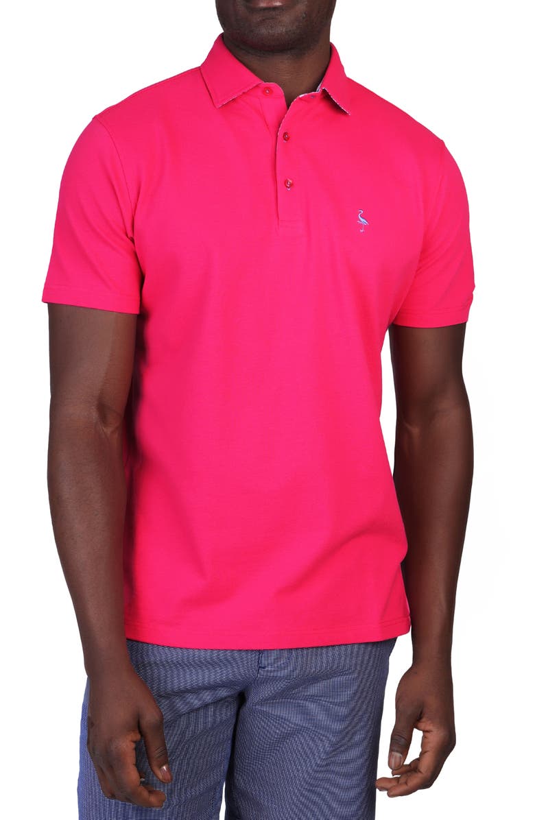 TailorByrd Gingham Trim Piqué Polo, Main, color, Flamingo Pink
