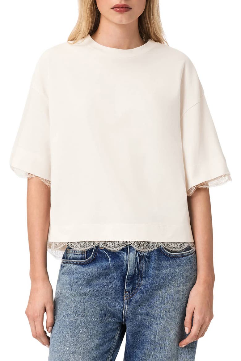 Nia Lace Trim T-Shirt, Main, color, ARCTIC WHITE