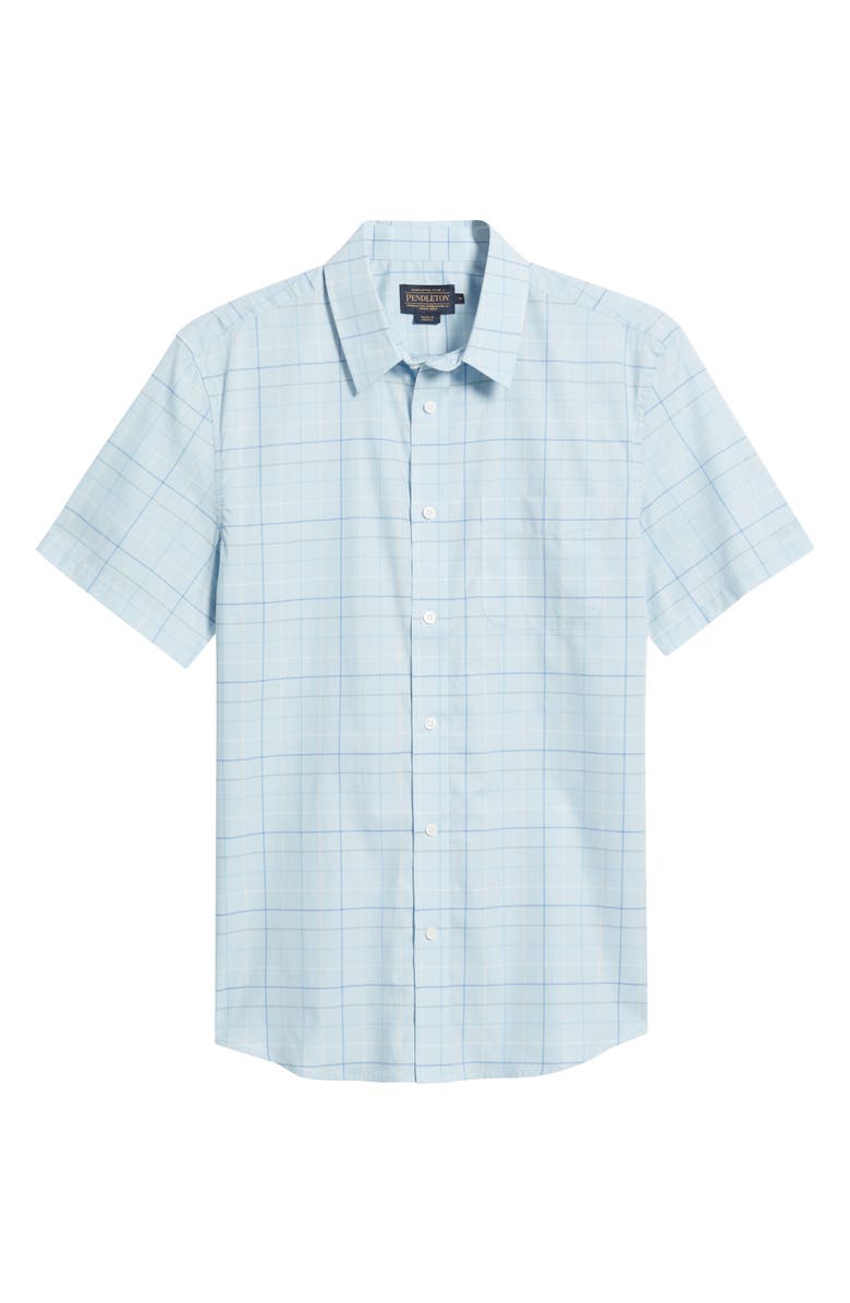 Pendleton Academy Check Pima Cotton Short Sleeve Button-Up Shirt, Alternate, color, Blue Check