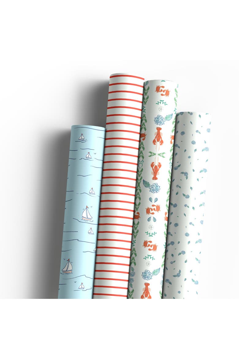 Eight Sheets Two-Sided "Sails Up" & "A Pinch of Floral" Heavyweight Gift Wrap, Main, color, Multicolored