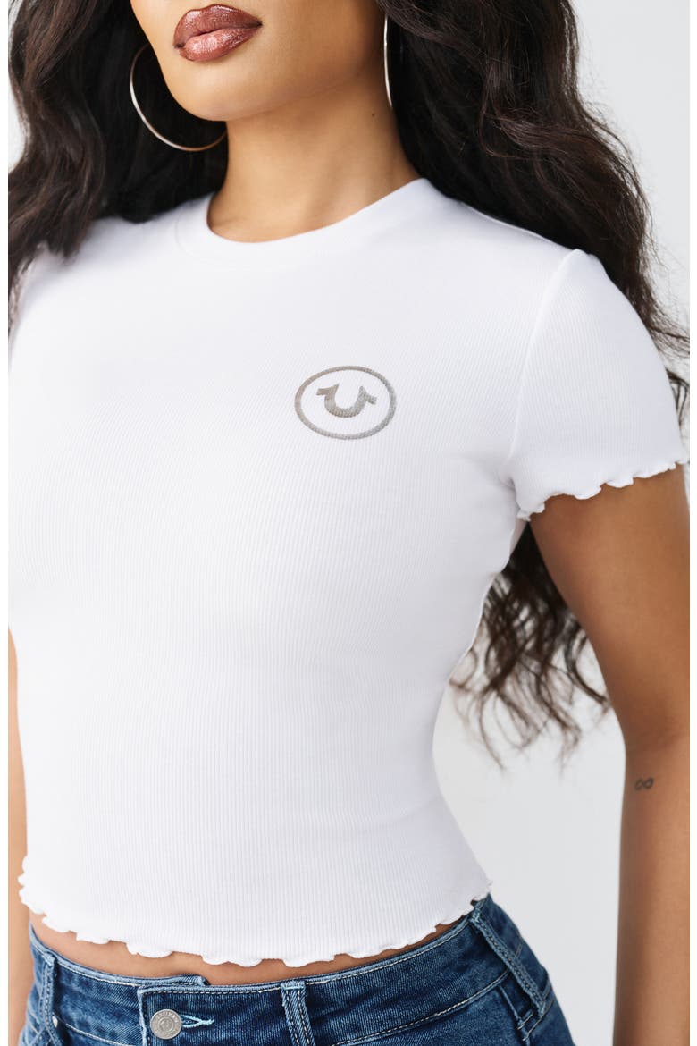 Rose Lettuce Edge Ribbed Crop T-Shirt, Alternate, color, OPTIC WHITE