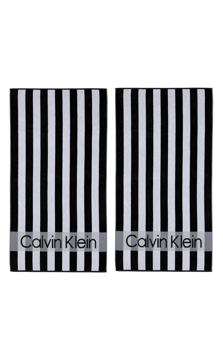 Calvin Klein Logo Stripe 2-Piece Beach Towel Set, Alternate, color, Black