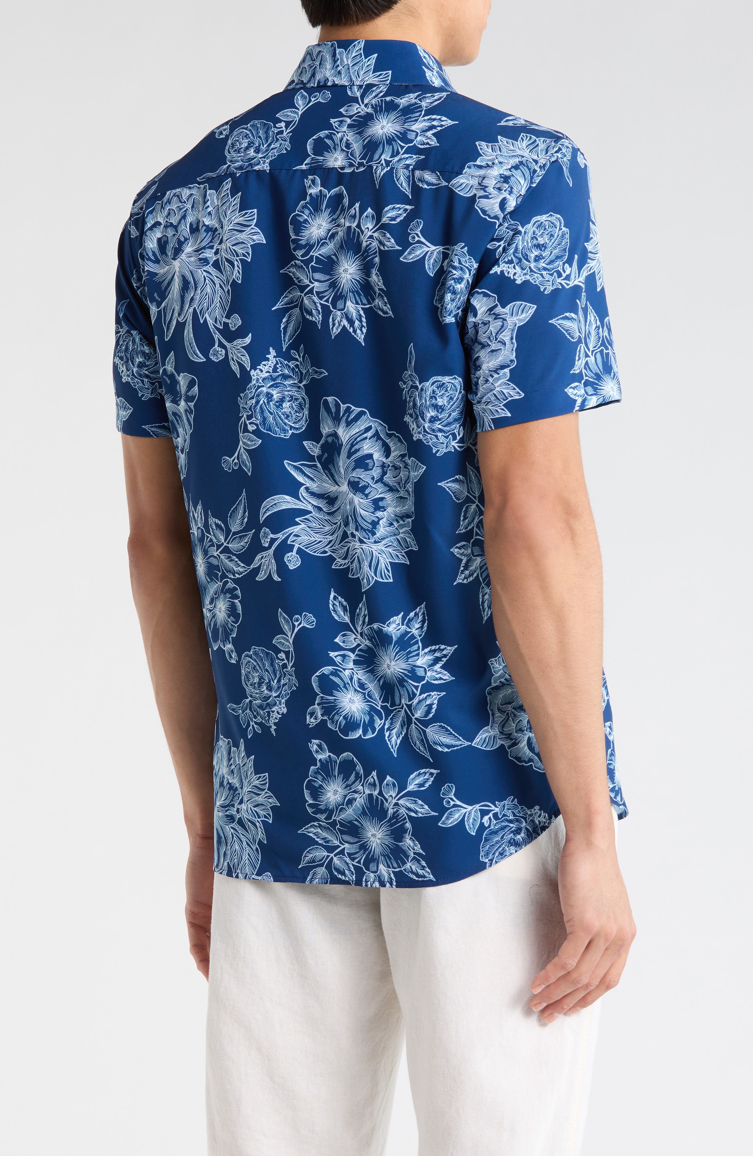 Slim Fit Floral Short Sleeve Stretch Button-Down Shirt - image 2