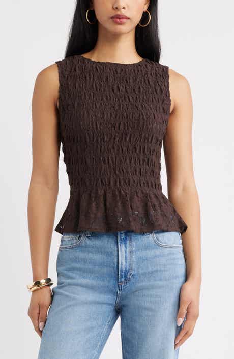Smocked Lace Peplum Top