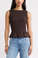 Open Edit Smocked Lace Peplum Top