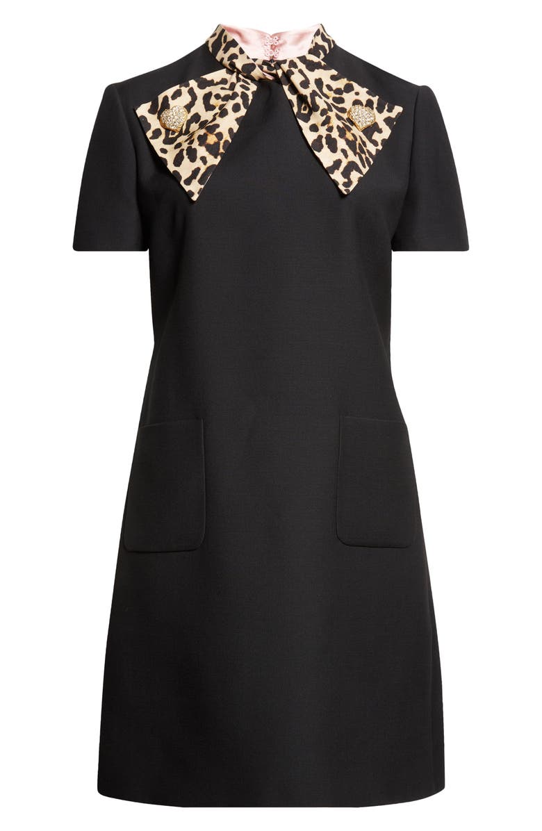 Valentino Garavani Crepe Couture Minidress with Leopard Print Scarf, Alternate, color, Black