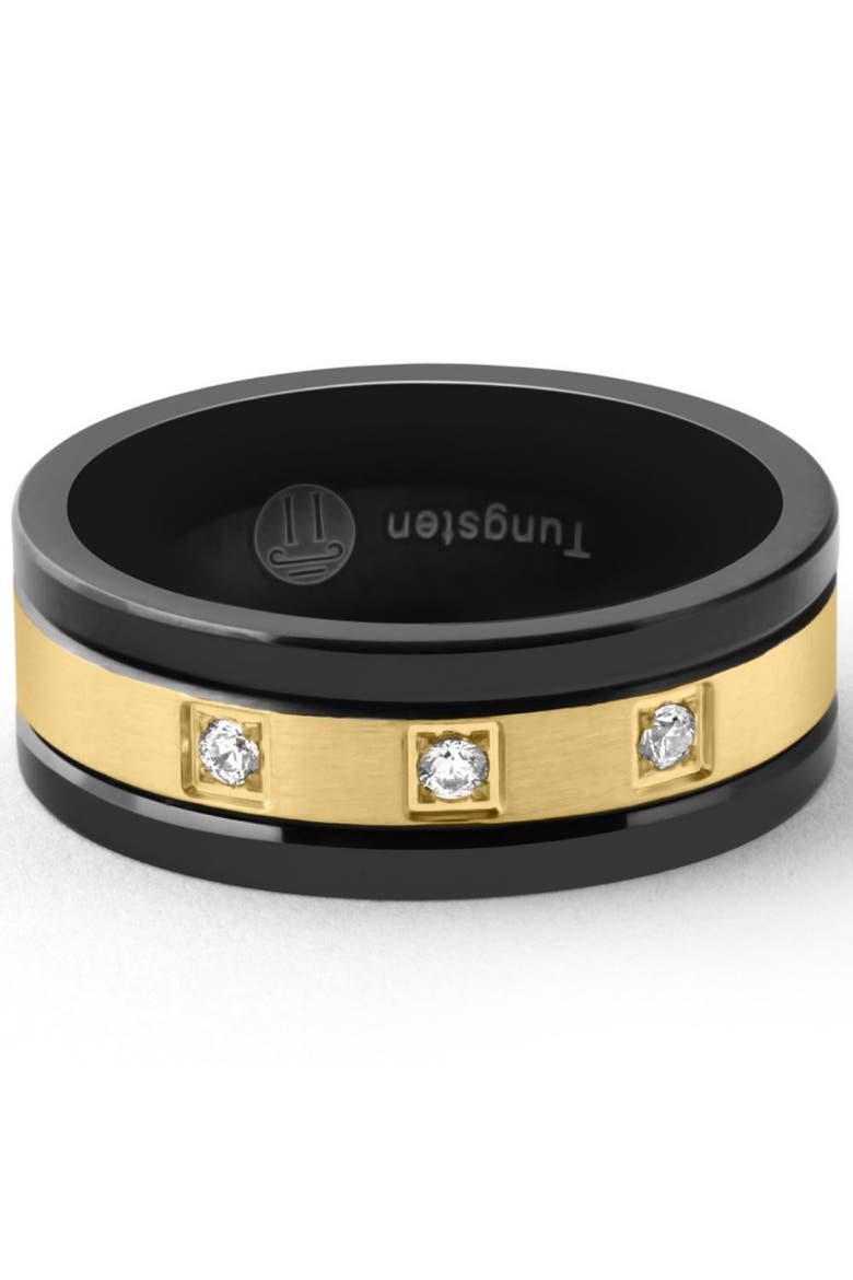Men's Black & Gold Plated Tungsten 8mm Lab Grown Diamond Wedding Band, Main, color, Tungsten
