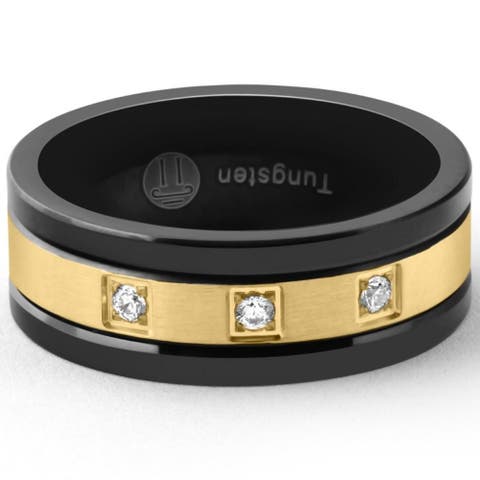 Men's Black & Gold Plated Tungsten 8mm Lab Grown Diamond Wedding Band