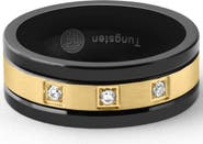 Bliss Diamond Men's Black & Gold Plated Tungsten 8mm Lab Grown Diamond Wedding Band