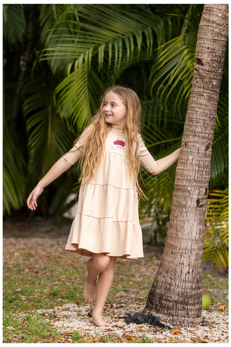 French 3/4 Sleeve Dress for Girl, Alternate, color, Beige
