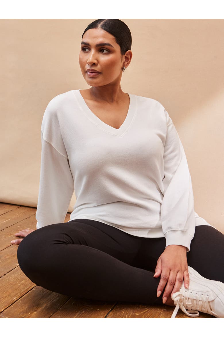 V-Neck Sweatshirt, Alternate, color, Cream