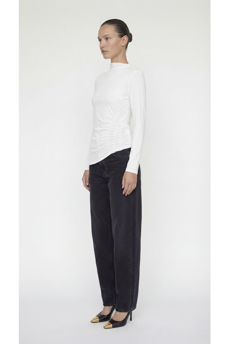 Toni Asymmetrical Ruched Mock Neck Top, Alternate, color, White