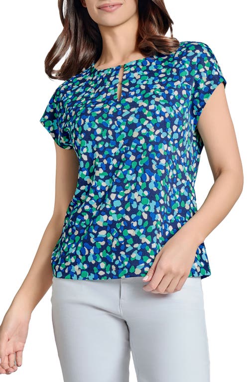 Jones New York Dot Print Keyhole Crepe Top In Pacific Navy Multi