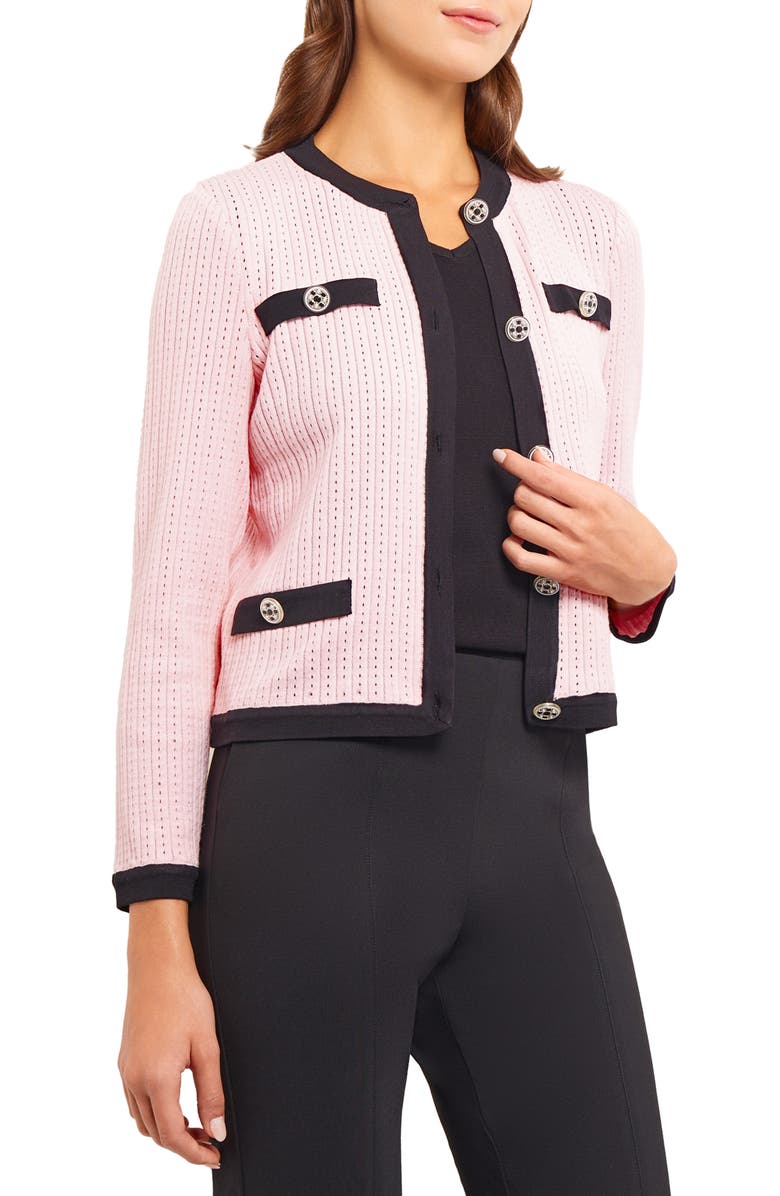 Misook Eyelet Cardigan, Alternate, color, 