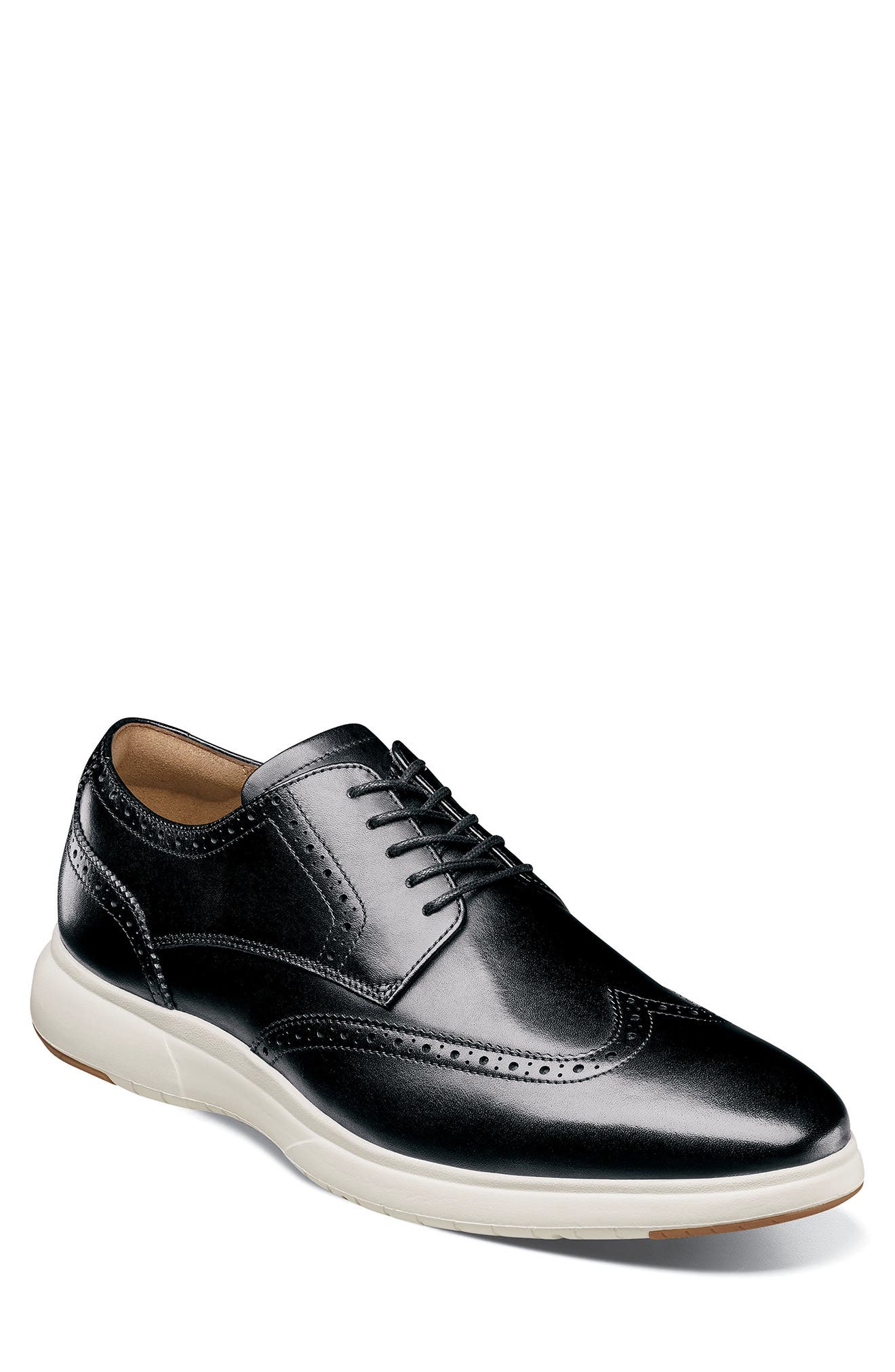 Florsheim Dash Wingtip Derby, Main, color, Black/ White