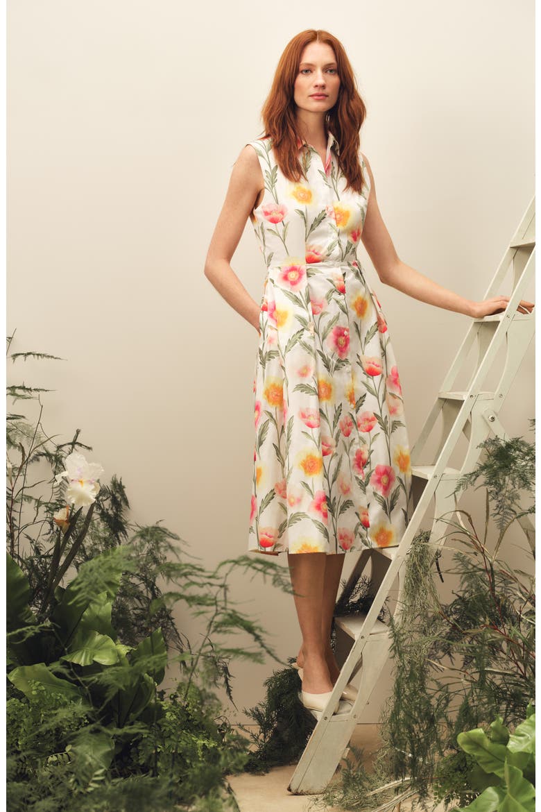 Cassie Floral Sleeveless Cotton Midi Shirtdress, Alternate, color, ULTRA WHITE