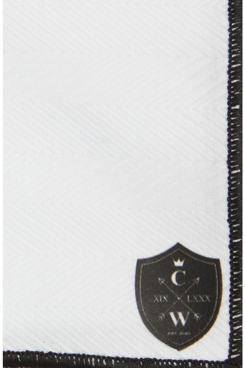 White Cotton Herringbone Pocket Square with Black Trim, Alternate, color, BLACK