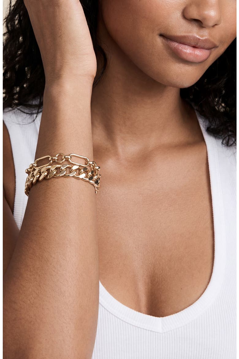 Mixed Double Chain Bracelet, Alternate, color, GOLD