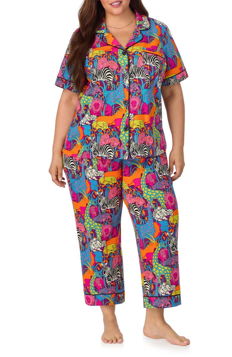 BedHead Pajamas Print Stretch Organic Cotton Jersey Crop Pajamas, Alternate, color,