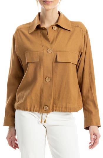 Max Studio Linen-blend Jacket In Brown
