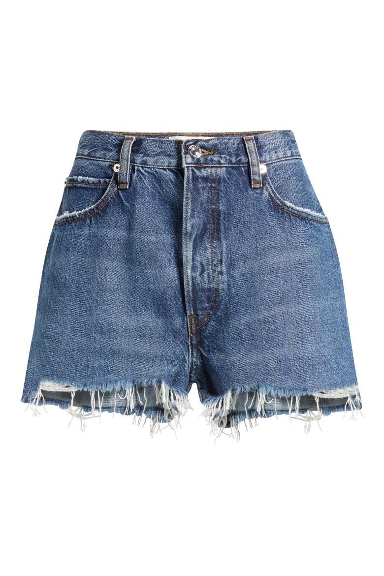 The Dare Frayed High Waist Denim Shorts, Alternate, color, HABIT