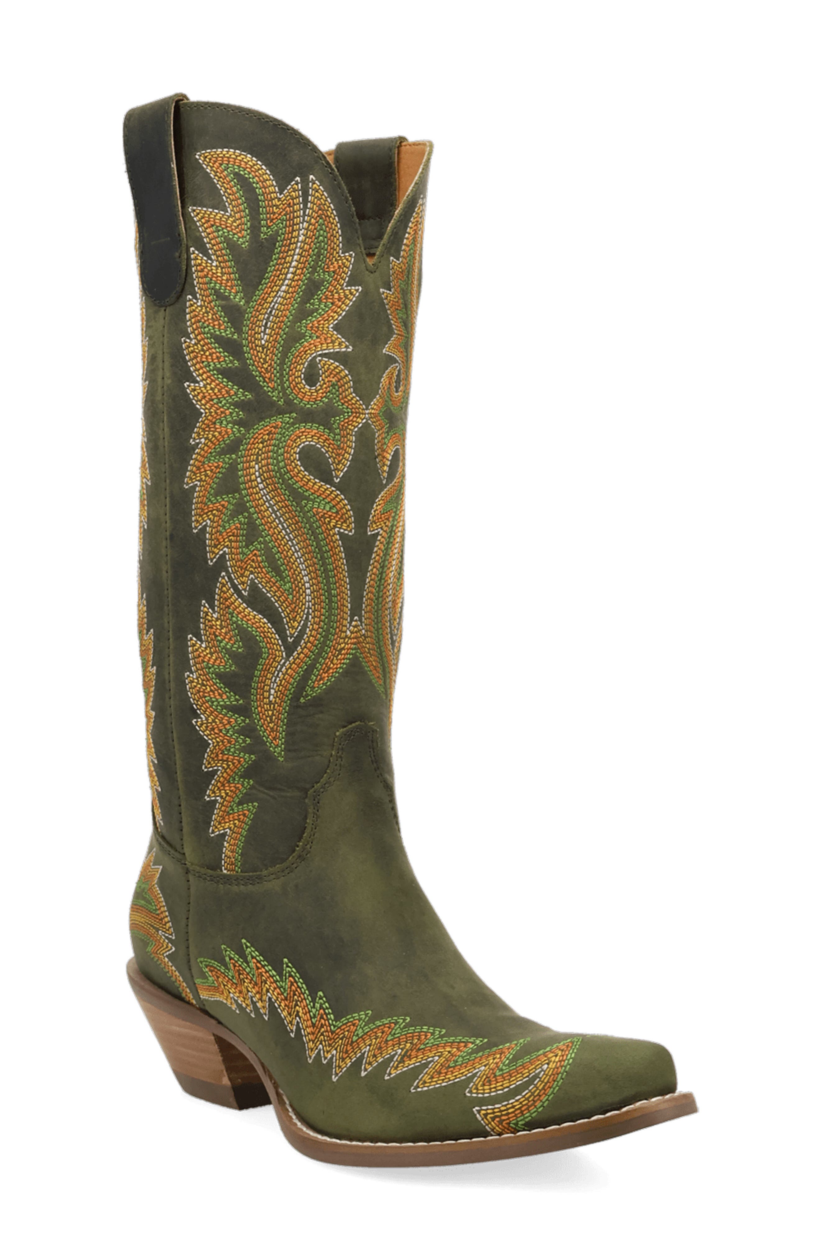 Lantana Leather Western Boot, Main, color, OLIVE
