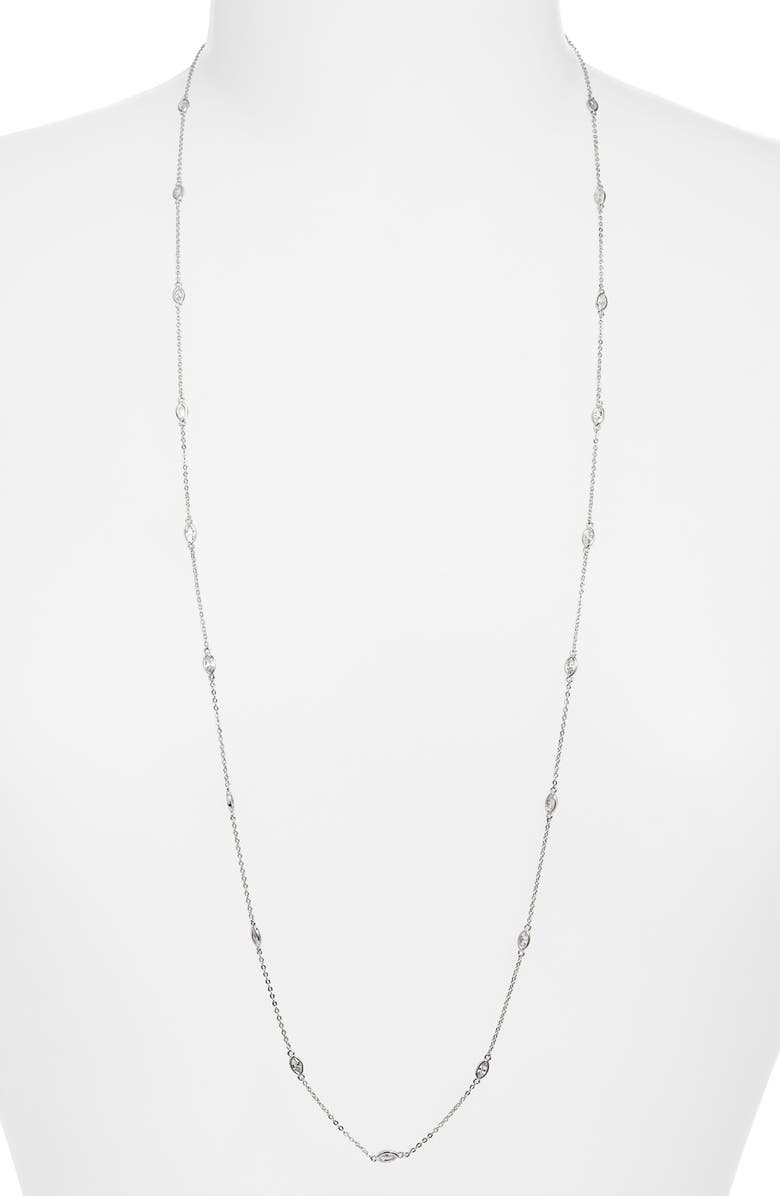 Nordstrom Marquise Bezel Wrap Necklace, Alternate, color, Clear- Silver