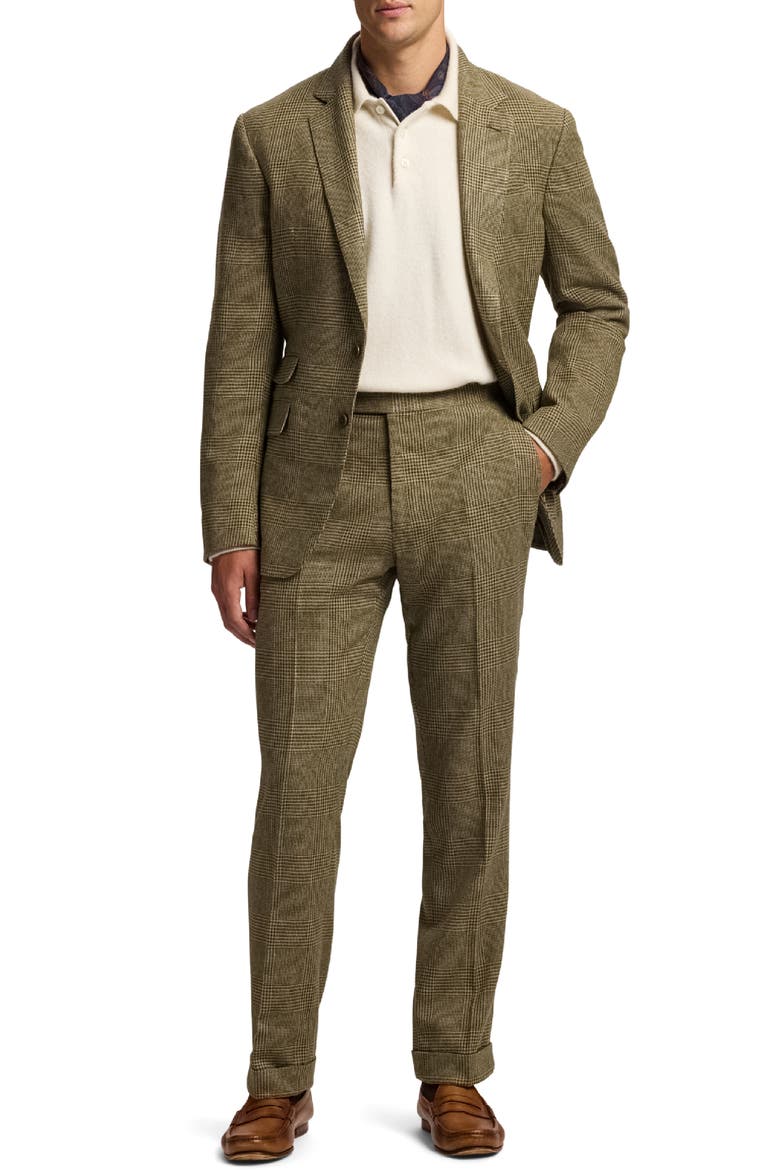 Glen Plaid Silk, Wool & Cashmere Cuffed Pants, Alternate, color, ARTICHOKE GREEN MULTI