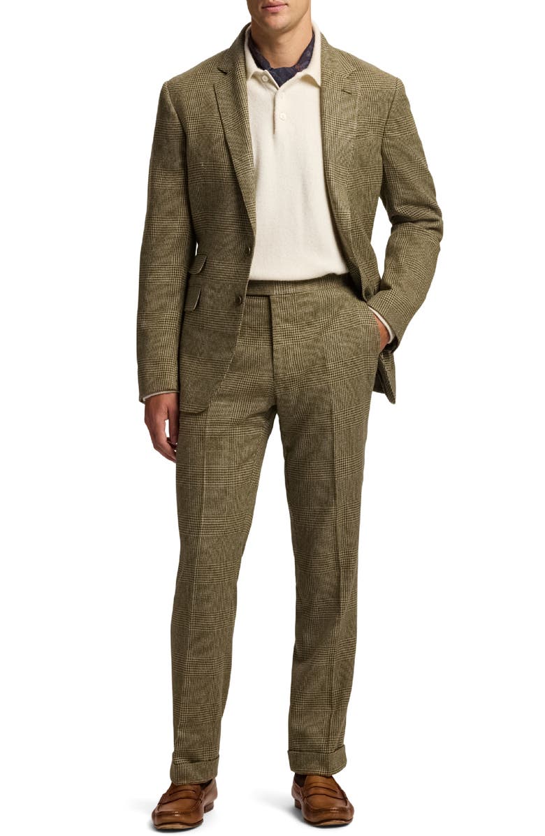 Ralph Lauren Purple Label Glen Plaid Silk, Wool & Cashmere Cuffed Pants, Alternate, color, Artichoke Green Multi