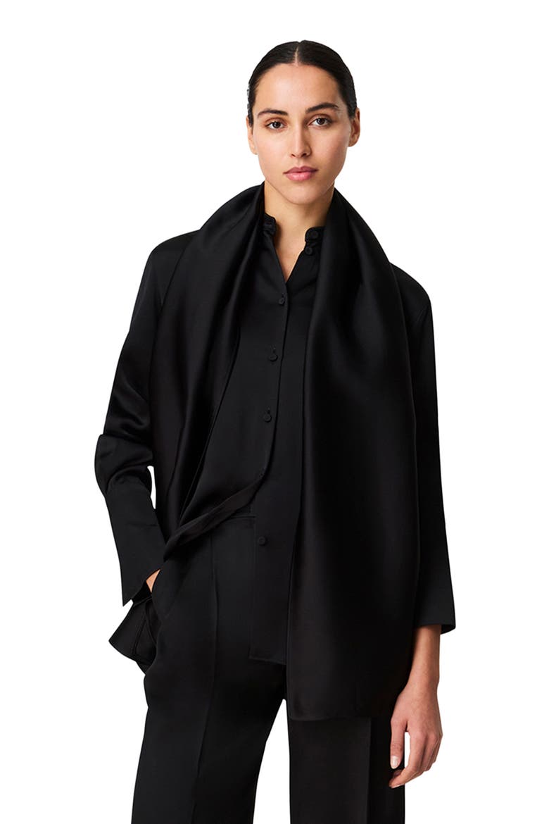 Band Collar Blouse with Scarf, Alternate, color, Black