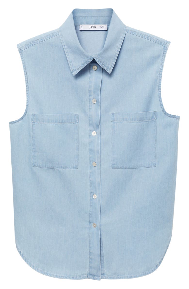 MANGO Sleeveless Chambray Button-Up Shirt, Alternate, color, 