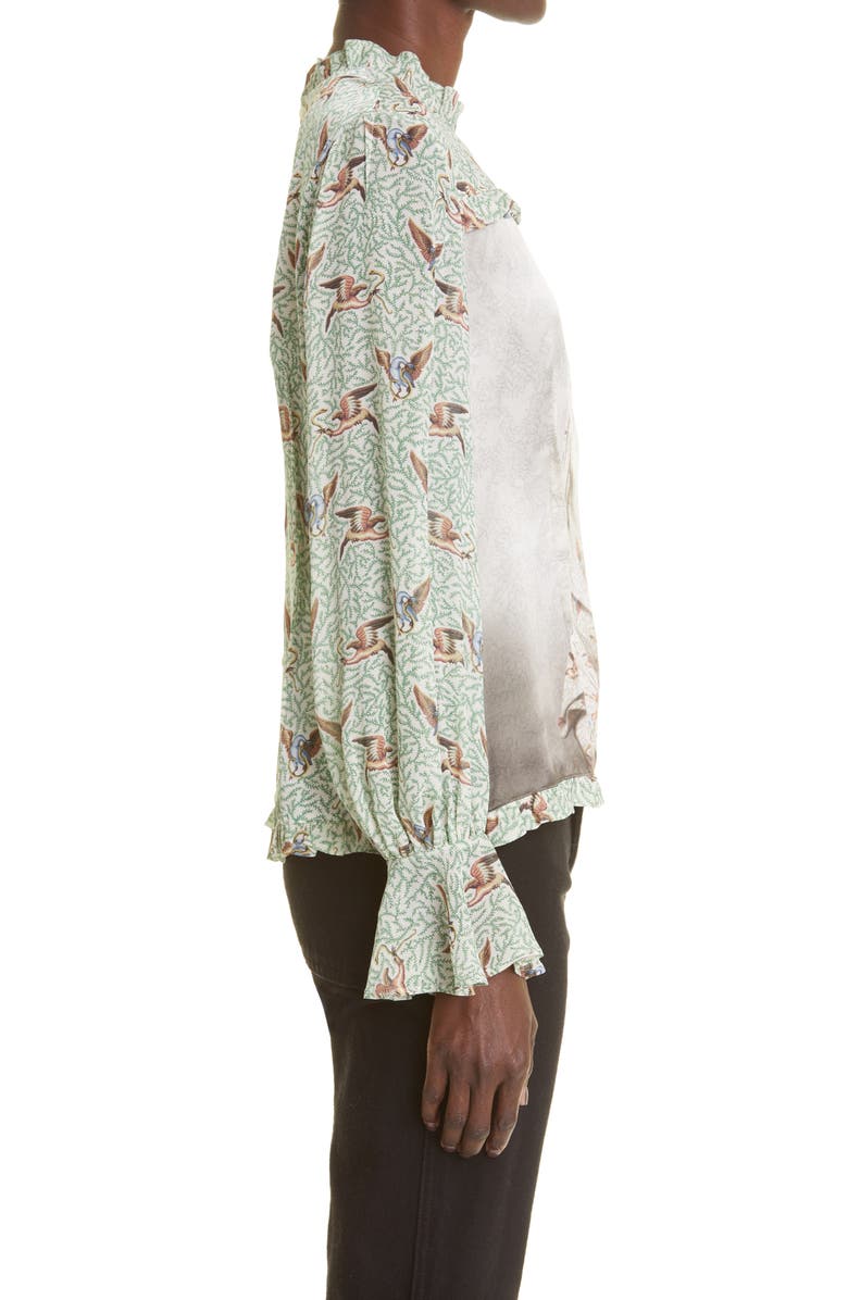 Undercover Bird Print Mock Neck Silk Blouse, Alternate, color, 