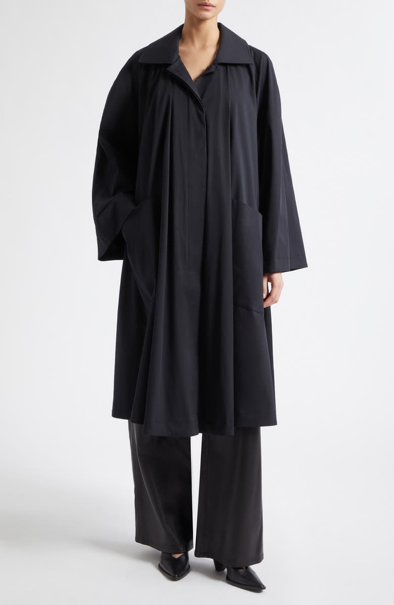 NOUR HAMMOUR Jane Graceful Stretch Cotton & Nylon Coat, Main, color, Black