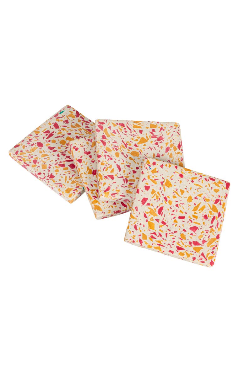 Resin Terrazzo Coasters with Jute Tie, Multicolor, Set of 4, Alternate, color, Orange