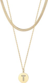 Adornia Set of 2 Initial Pendant & Herringbone Necklaces