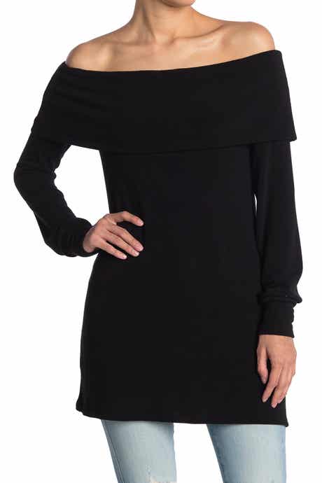 GO COUTURE Foldover Off the Shoulder Tunic Sweater