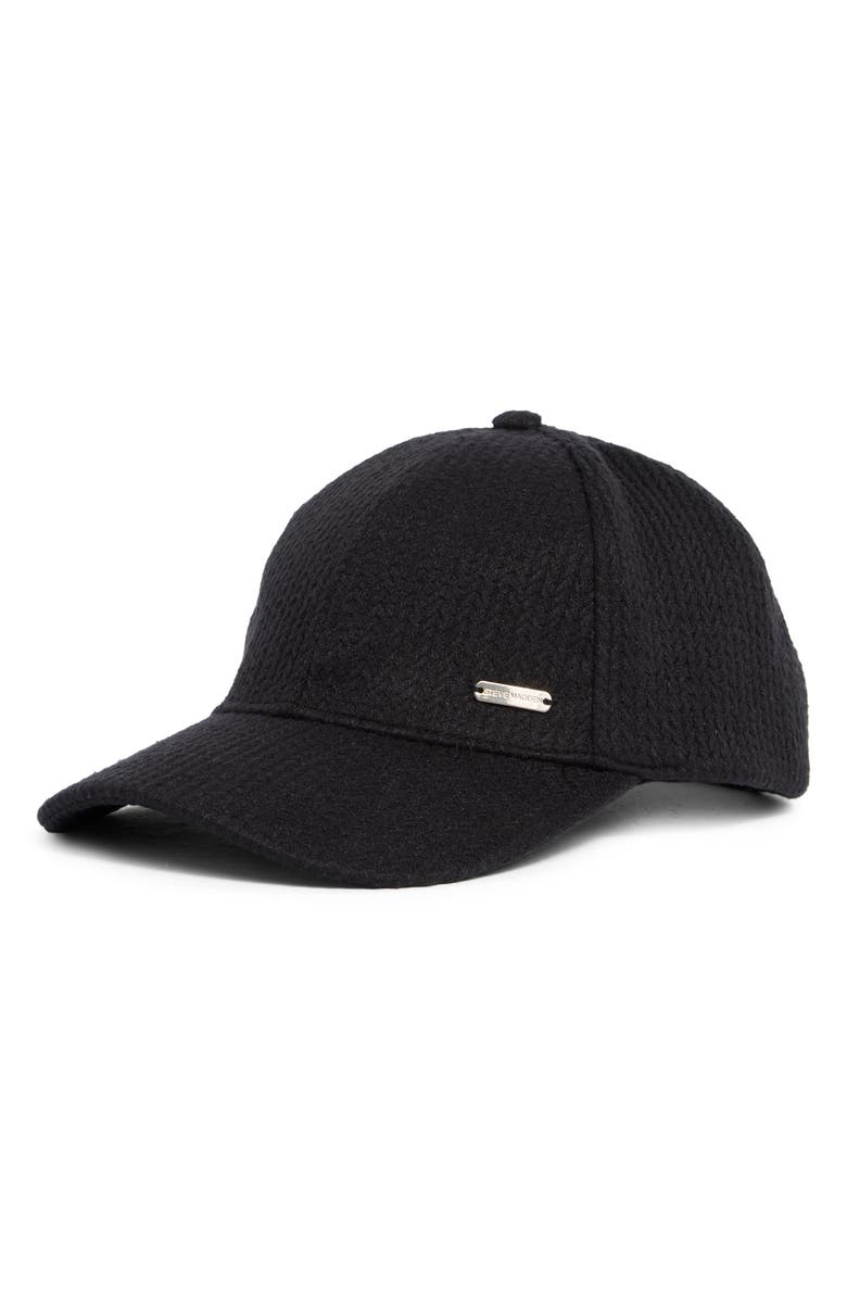 Steve Madden Knit Baseball Cap, Main, color, Black