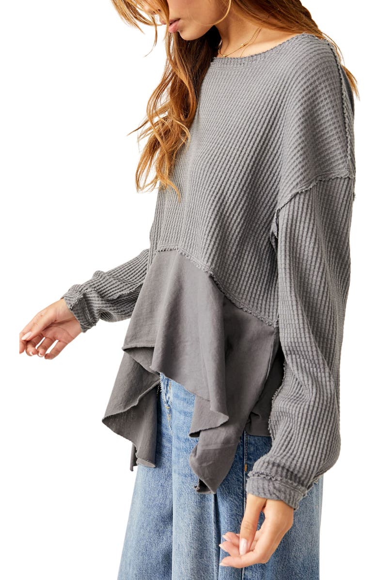 Free People Vada Asymmetric Waffle Knit Peplum Top, Alternate, color, 