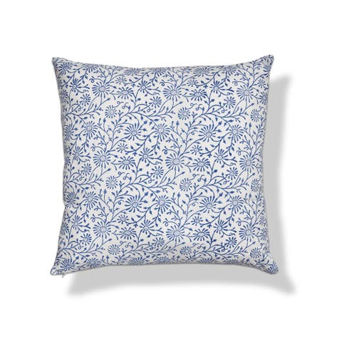 Blue Floral Vine Cotton Decorative Throw Pillow Square