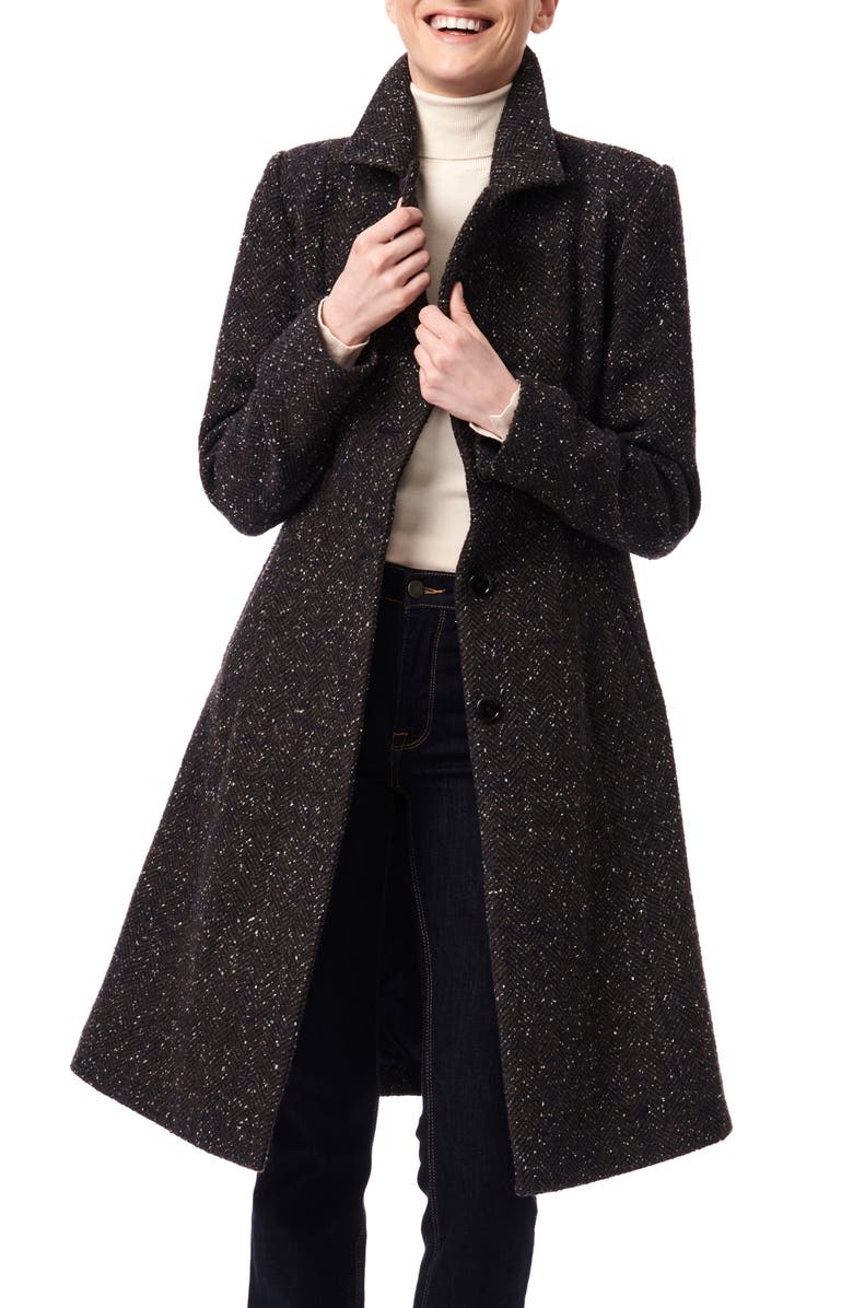 Bernardo Longline Belted Herringbone Tweed Coat, Alternate, color,