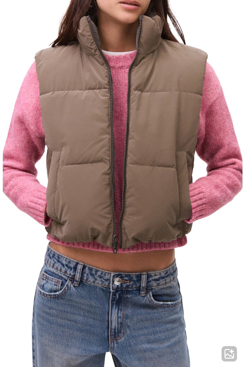 Quilted Crop Puffer Vest, Main, color, BROWN