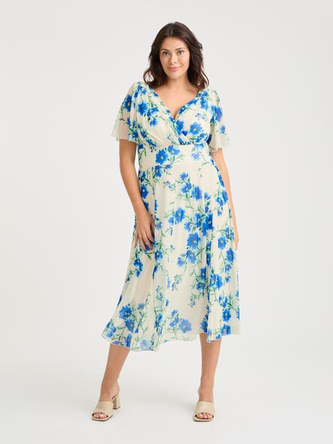 Victoria Floral Angel Sleeve Midi Dress