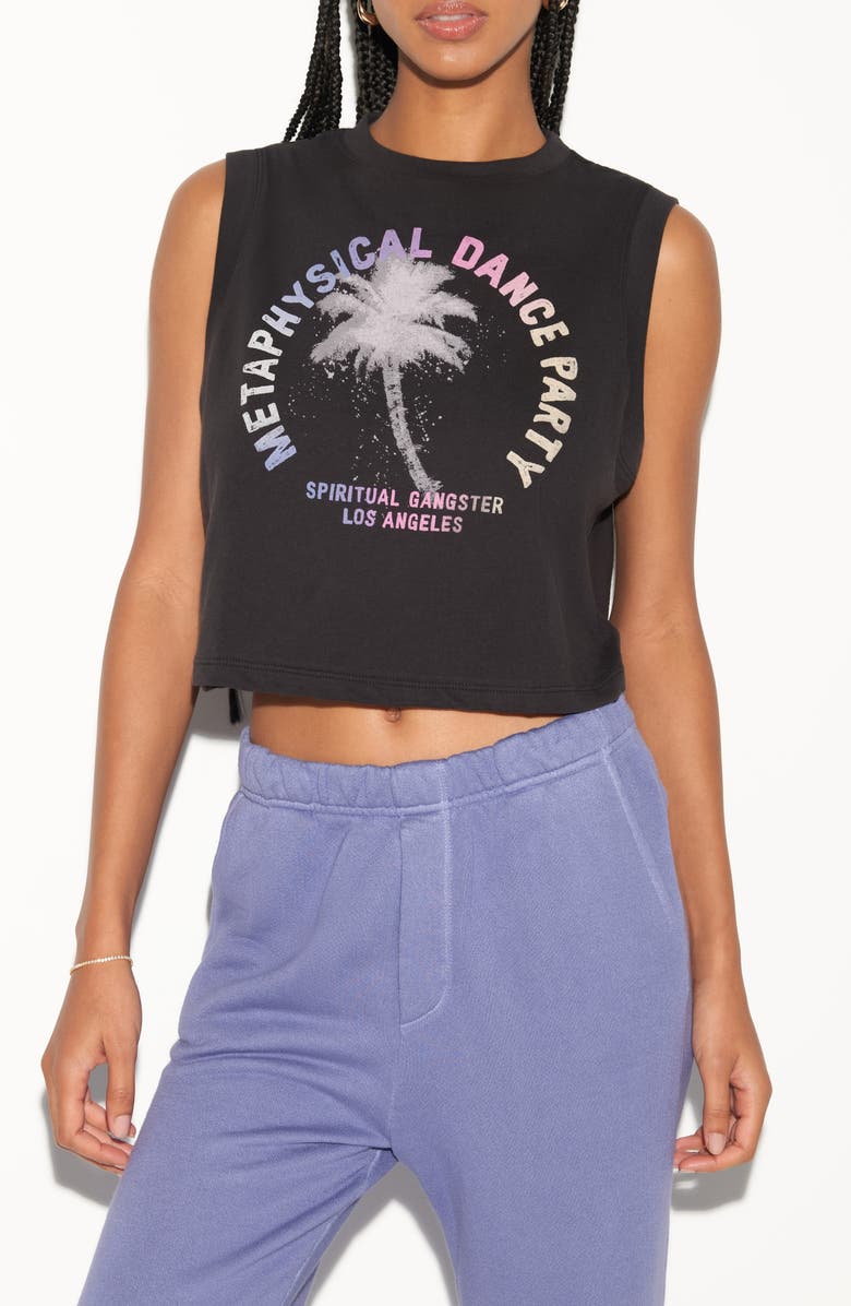 Spiritual Gangster Crawford Dance Party Crop Graphic Tank, Main, color, Black