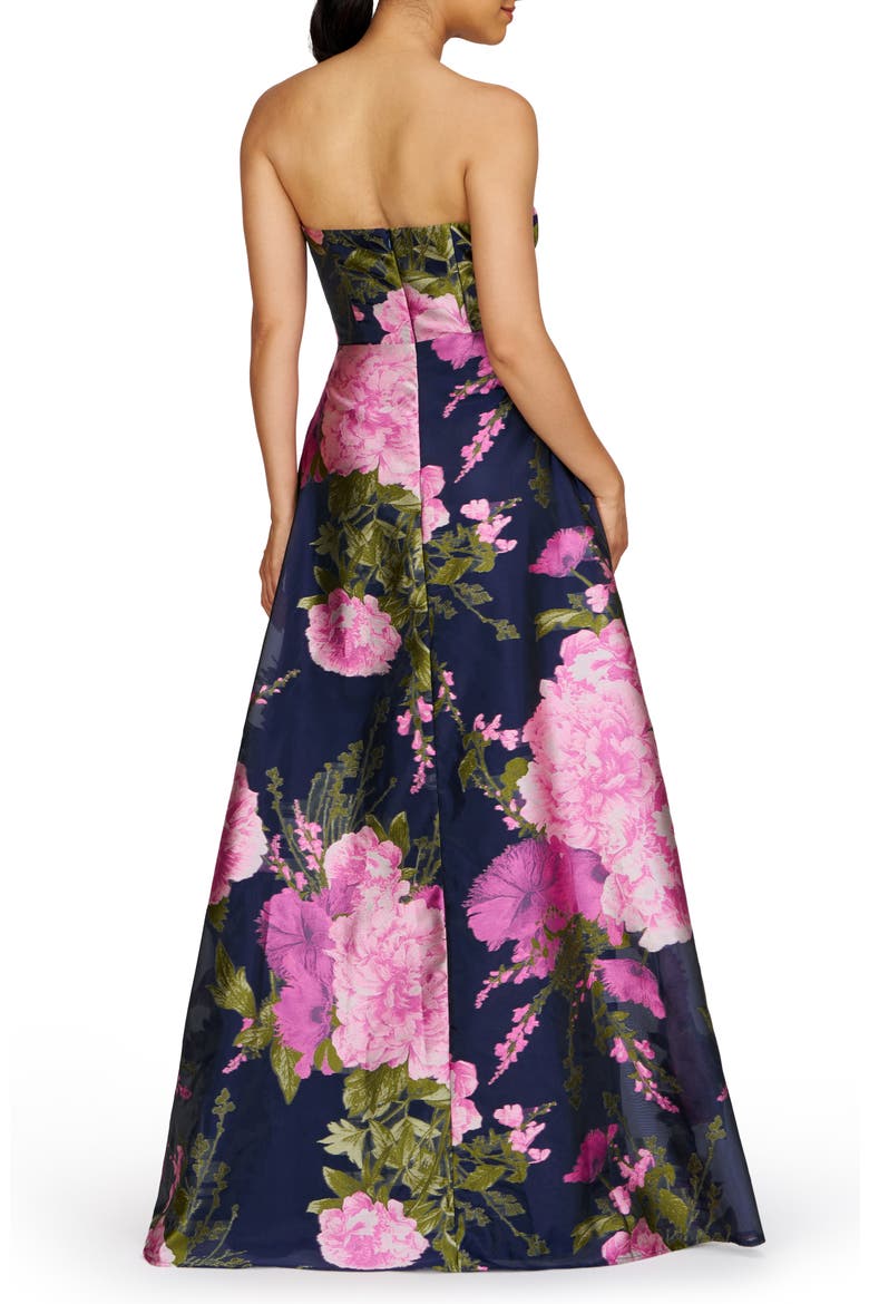Holly Floral Print Strapless Gown, Alternate, color, AZALEA PINK