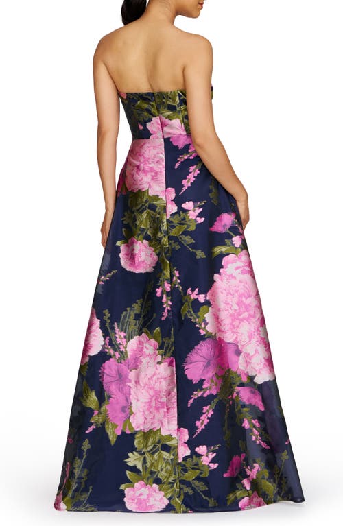 Kay Unger Holly Floral Print Strapless Gown In Azalea Pink