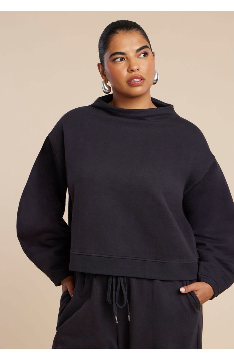 ELOQUII Elements Funnel Neck Sweatshirt, Alternate, color, Black Onyx