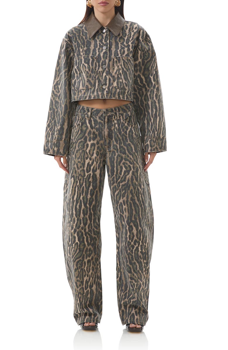 AFRM Bexley Leopard Barrel Leg Jeans, Alternate, color, Camo Leopard