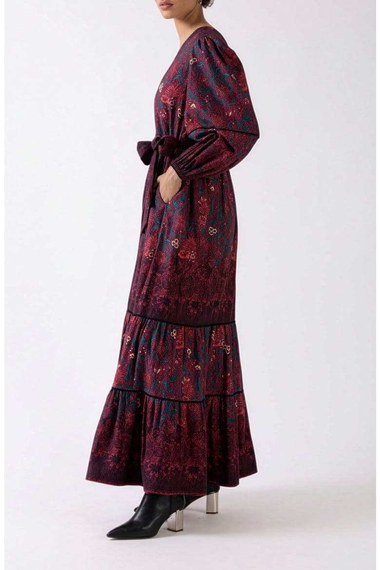 Myra Long Sleeve Cotton Maxi Dress, Alternate, color, BURGUNDY